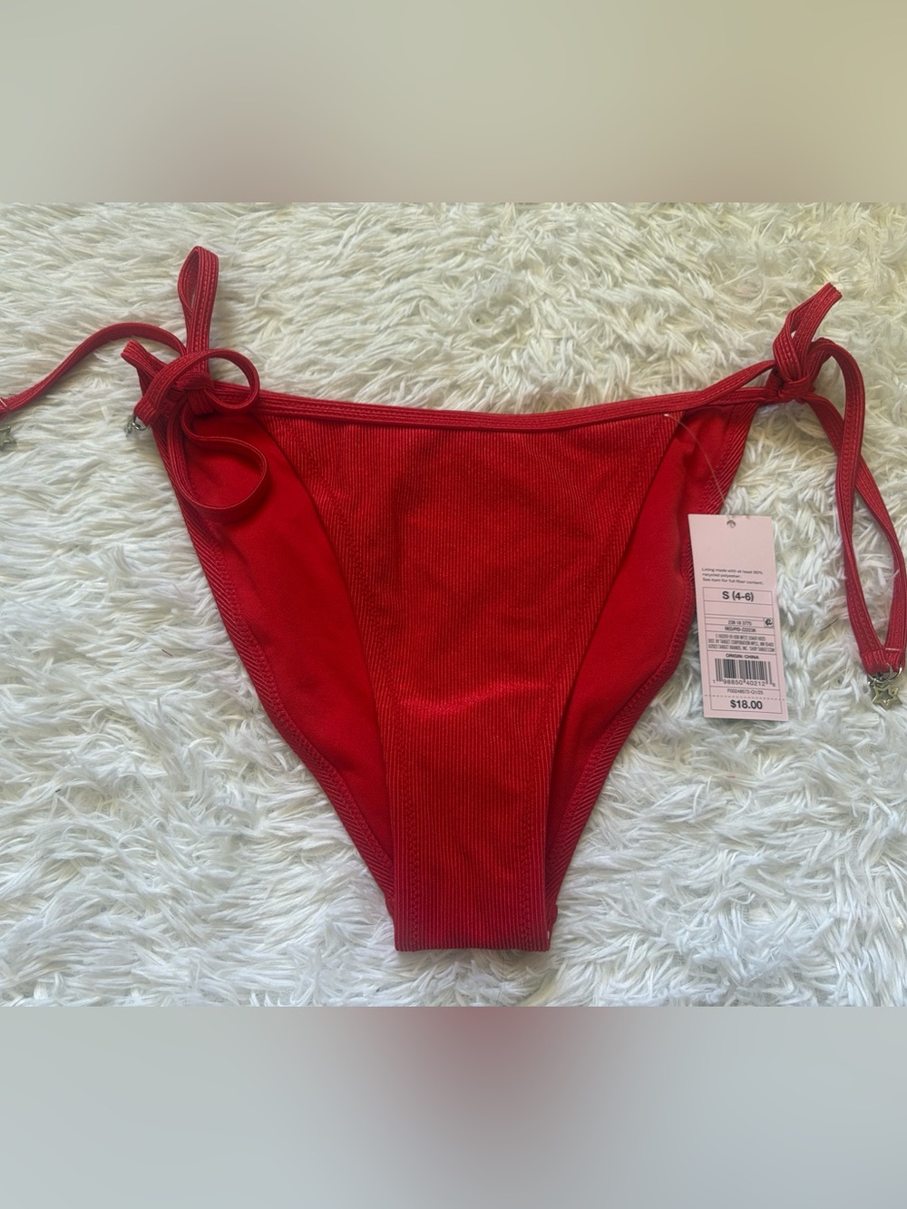 NWT Wild Fable Red Shiny Ribbed Low Rise High Leg Cheeky Swim Bottoms Size S